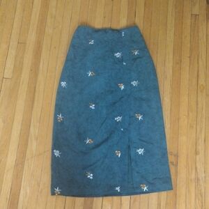 Women's Teal Embroidered Midi Skirt